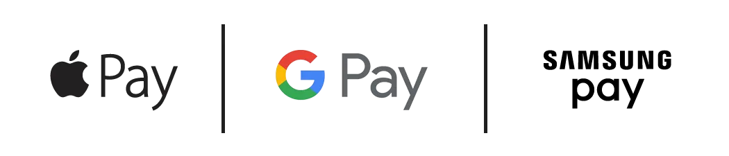 Apple Pay, Google Pay, and Samsung Pay available
